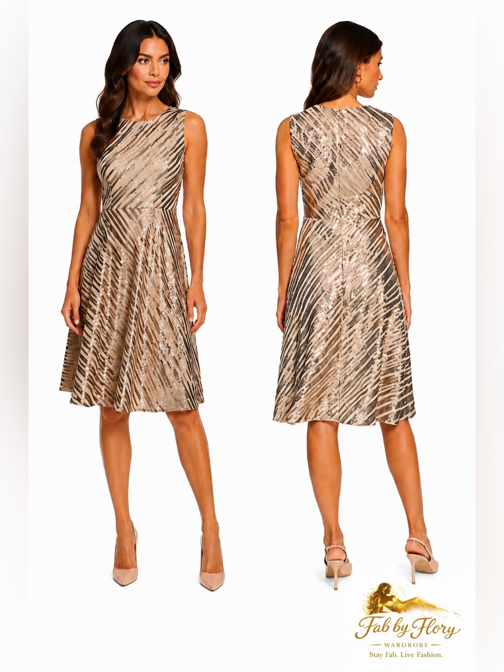 Calvin Klein crewneck midi dress featuring shimmering sequins